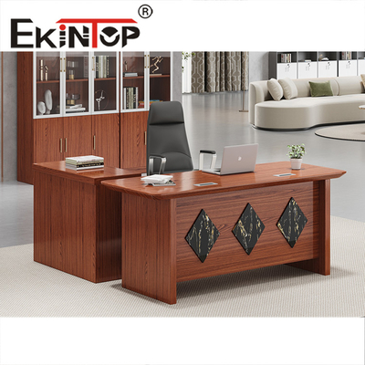 Mesa de escritório executiva de luxo moderna em forma de L de madeira extensível