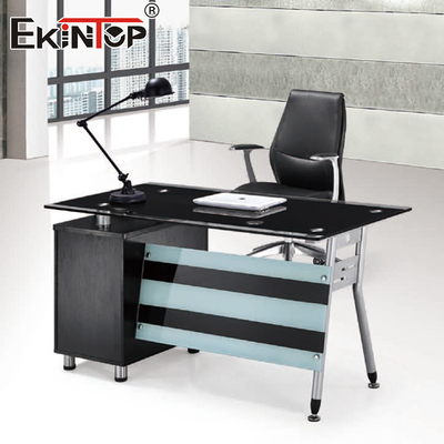 Venda por atacado em forma de L do mobiliário de escritório da mesa moderna de Tempered Glass Computer do gerente