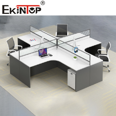 Contemporâneo em forma de L cinzento branco da mesa do pessoal da estação de trabalho do escritório