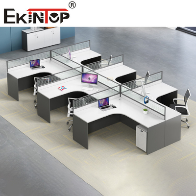 Contemporâneo em forma de L cinzento branco da mesa do pessoal da estação de trabalho do escritório