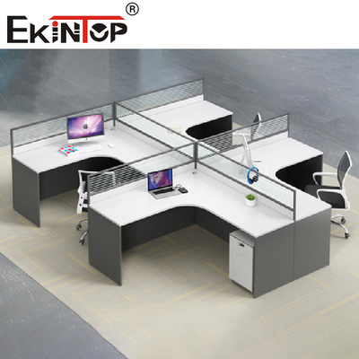 Contemporâneo em forma de L cinzento branco da mesa do pessoal da estação de trabalho do escritório