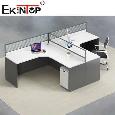 Contemporâneo em forma de L cinzento branco da mesa do pessoal da estação de trabalho do escritório