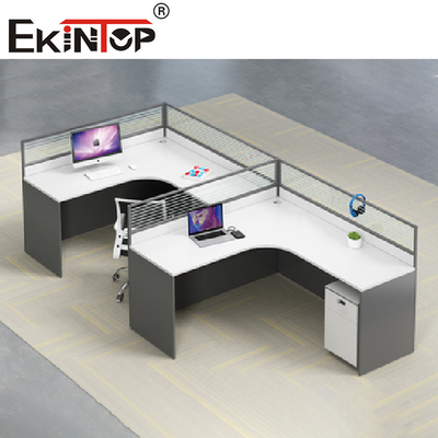 Contemporâneo em forma de L cinzento branco da mesa do pessoal da estação de trabalho do escritório