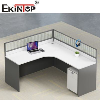 Contemporâneo em forma de L cinzento branco da mesa do pessoal da estação de trabalho do escritório
