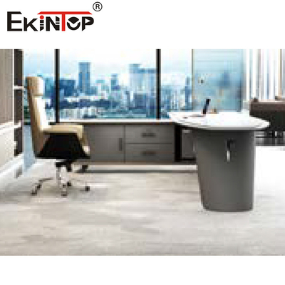 Mesa de escritório domiciliário executiva em forma de L moderna com grande espaço de armazenamento