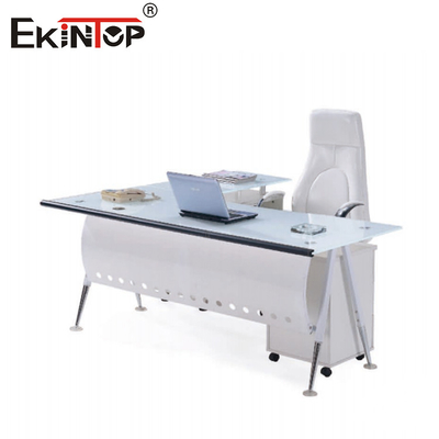 Mesa de vidro azul transparente para edifícios de escritórios com pernas de metal