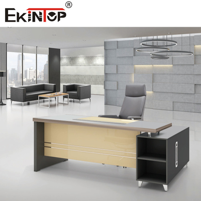 Mobília de vidro da mesa da casa da mesa do escritório em forma de L moderno de Clear Black