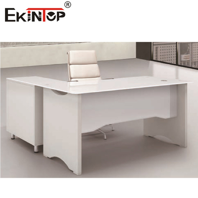 Vidro temperado em forma de L branco Escritório de computador Mobiliário de escritório Mesa de trabalho
