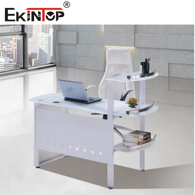 Mesa de escritório de vidro azul branco com mesa de trabalho de 8 mm personalizada