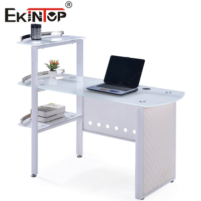 Mesa de escritório de vidro azul branco com mesa de trabalho de 8 mm personalizada