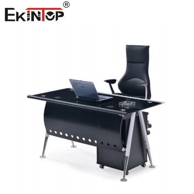 Mesa de escritório de vidro azul branco com mesa de trabalho de 8 mm personalizada