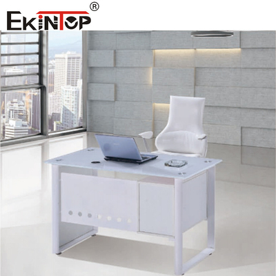 Mesa de escritório de vidro azul branco com mesa de trabalho de 8 mm personalizada