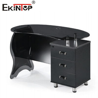 Corredor de vidro de madeira Metal Escritório de computador Preto Finish liso brilhante