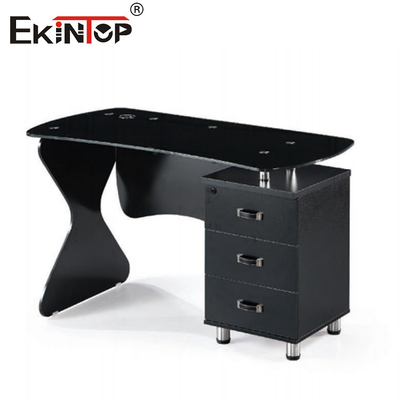 Corredor de vidro de madeira Metal Escritório de computador Preto Finish liso brilhante
