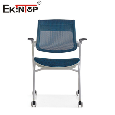 Cadeira de sala de treino azul e cinza com rodas dobrável