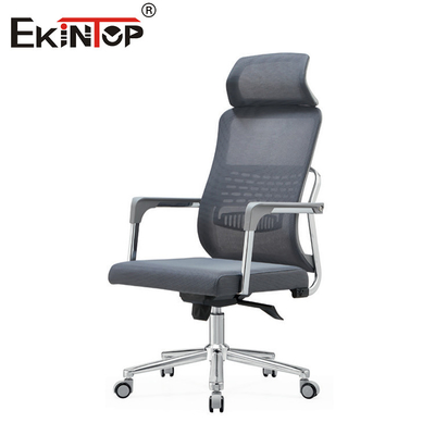 Cadeira de escritório ergonômica com material de malha cinza e apoio de apoio de cabeça