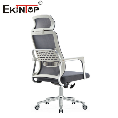 Cadeira de escritório ergonômica com material de malha cinza e apoio de apoio de cabeça