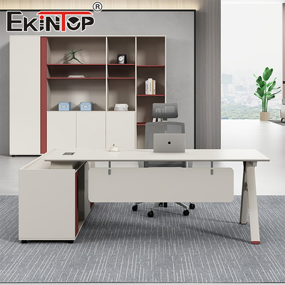 Mobiliário de escritório moderno Mesa em forma de L Mesa personalizável de madeira de acácia