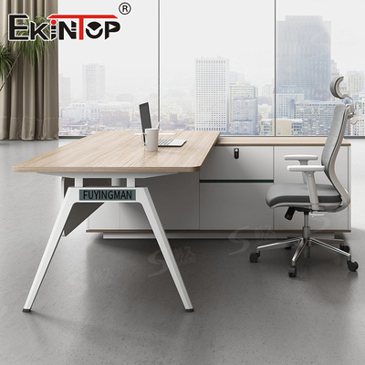 Mesa executiva em forma de L Mesa de escritório com pernas de metal Mesa feita sob medida