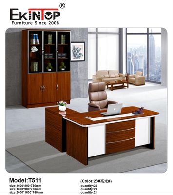 Ekintop Office Desk Furniture Executive CEO Manager L Shape Modular Wooden Office Desk Set