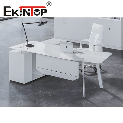 Branco Preto Vidro Moderno Mesa de Escritório Transparente de Vidro Temperado