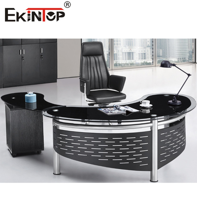 Mesa em forma de L do computador de escritório dos pés de vidro executivos modernos da mesa 4 para o CEO