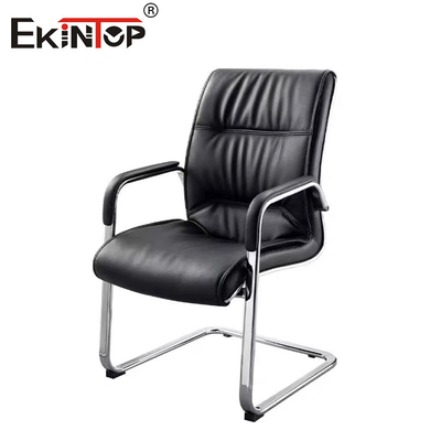 OEM cadeira de escritório de couro preto com braços e estrutura de metal estilo de negócios